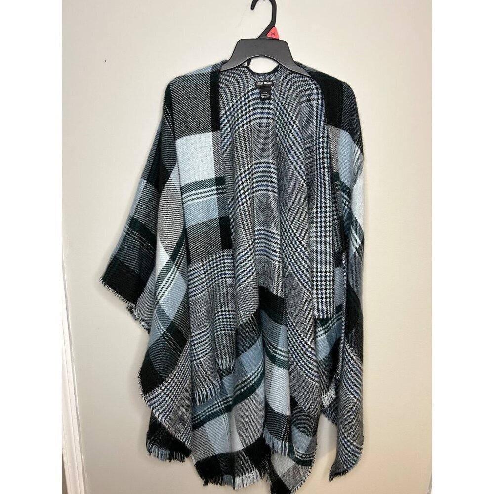 Steve Madden Blue Plaid Cozy Soft Preppy Country Western Shawl Women's OSFM GUC
